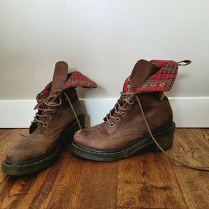 SOLD   Dr Martens Brown Leather Plaid Combat Boots